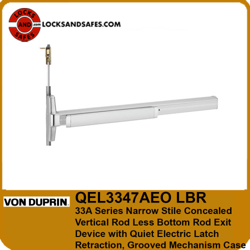 Von Duprin QEL3347 LBR Narrow Stile Concealed Vertical Rod Less Bottom Rod Exit Device with Quiet Electric Latch Retraction | Von Duprin 3347 CVR LBR QEL