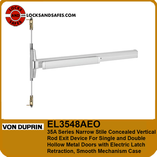 Von Duprin EL3548AEO Narrow Stile Concealed Vertical Rod Exit Device For Hollow Metal Single and Double Doors with Electric Latch Retraction