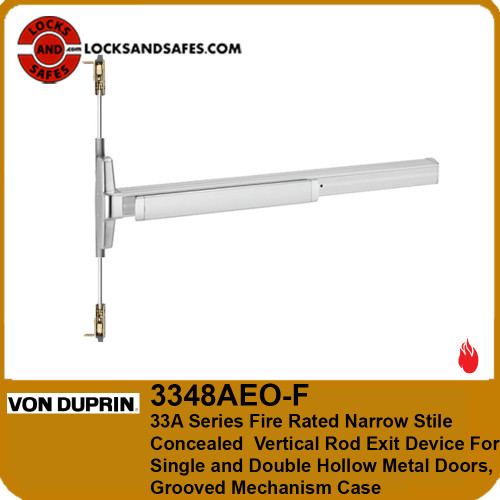 Von Duprin 3348AEO-F Fire Narrow Stile Concealed Vertical Rod Exit Device For Hollow Metal Single and Double Doors