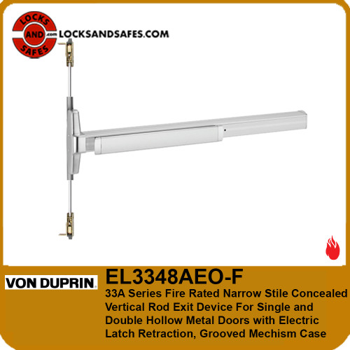 Von Duprin EL3348AEO-F Fire Narrow Stile Concealed Vertical Rod Exit Device with Electric Latch Retraction For Hollow Metal Single and Double Doors