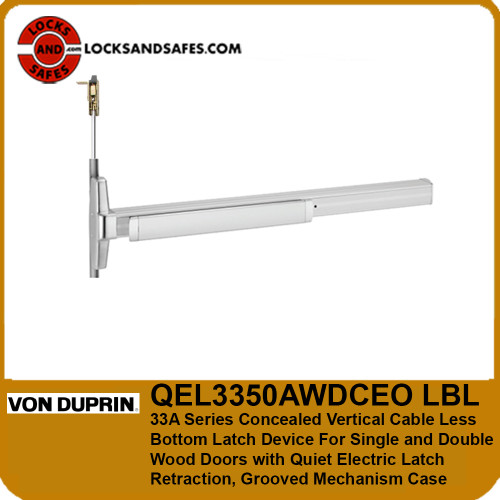 Von Duprin QEL3350AWDCEO LBL | Grade 1 Concealed Vertical Cable Less Bottom Latch Exit Device With Quiet Electric Latch Retraction For Single and Double Wood Doors