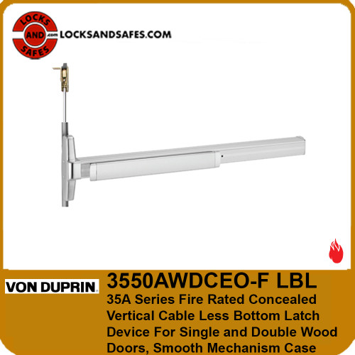 Von Duprin 3550AWDCEO-F LBL | Grade 1 Fire Rated Concealed Vertical Cable Less Bottom Latch Exit Device For Single and Double Wood Doors