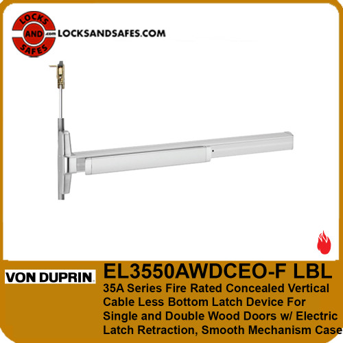Von Duprin EL3550AWDCEO-F LBL | Grade 1 Fire Rated Concealed Vertical Cable Less Bottom Latch Exit Device With Electric Latch Retraction For Single and Double Wood Doors