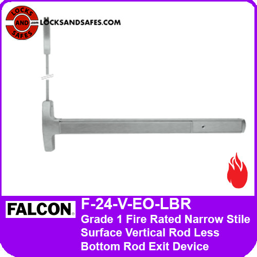 Falcon F-24-V-EO-LBR | Grade 1 Fire Rated Narrow Stile Surface Vertical Rod Less Bottom Rod Exit Device