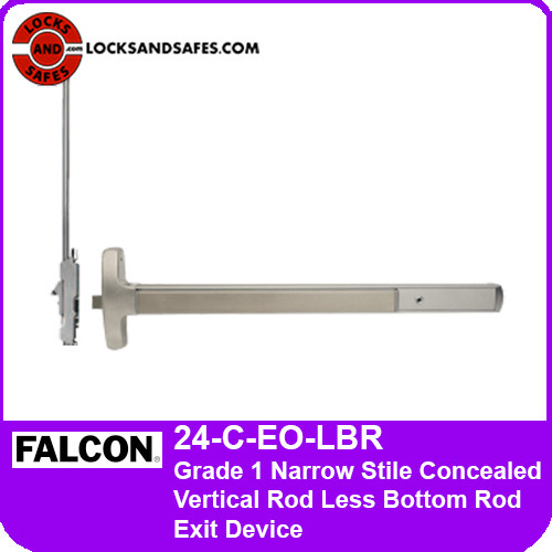 Falcon 24-C-EO-LBR | Grade 1 Narrow Stile Concealed Vertical Rod Less Bottom Rod Exit Device