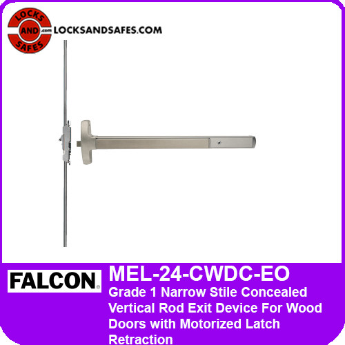 Falcon MEL-24-CWDC-EO | Grade 1 Narrow Stile Concealed Vertical Rod Exit Device For Wood Doors with Motorized Electric Latch Retraction