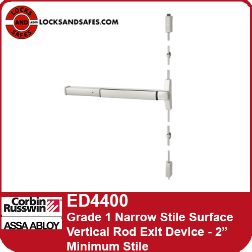 Corbin Russwin ED4400 | ED4000 Series Grade 1 Narrow Stile Surface Vertical Rod Exit Device | 2" Minimum Stile