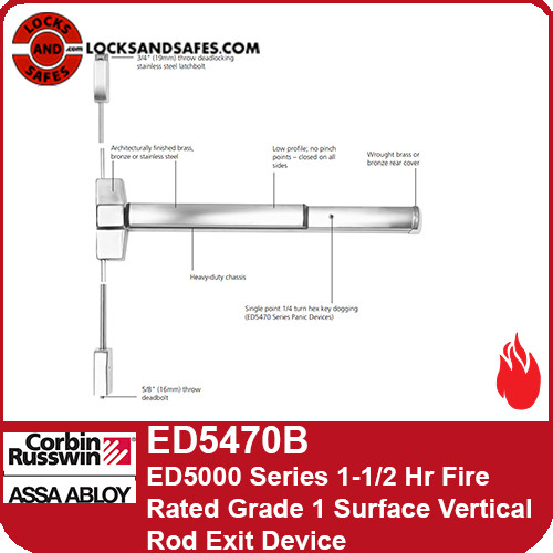 Corbin Russwin ED5470B | ED5000 Series 1-1/2 Hr Fire Rated Grade 1 Surface Vertical Rod Exit Device