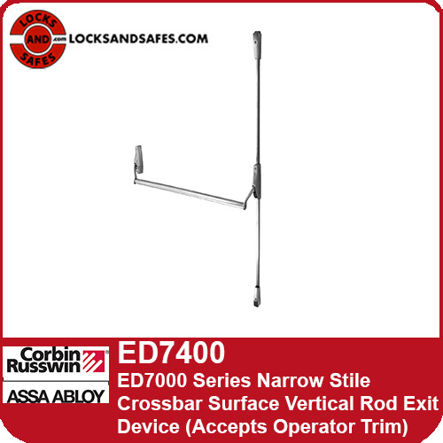 Corbin Russwin ED7400 | ED7000 Series Grade 1 Narrow Stile Crossbar Surface Vertical Rod Exit Device (Accepts Operator Trim)