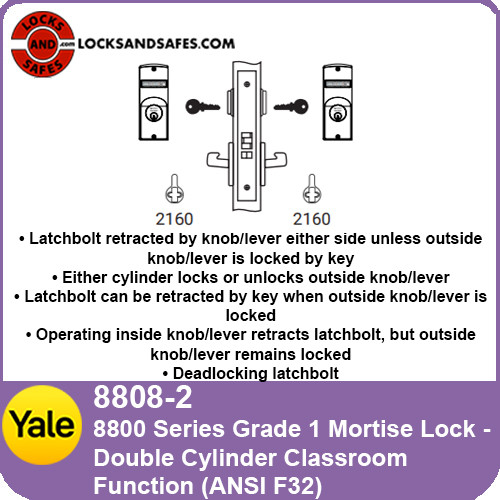 Yale 8808-2 Double Cylinder Classroom Mortise Lock
