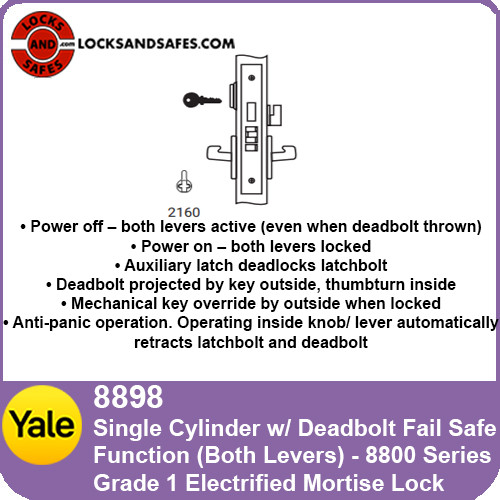 Yale 8898 Single Cylinder with Deadbolt Both Levers Fail Safe Mortise Lock