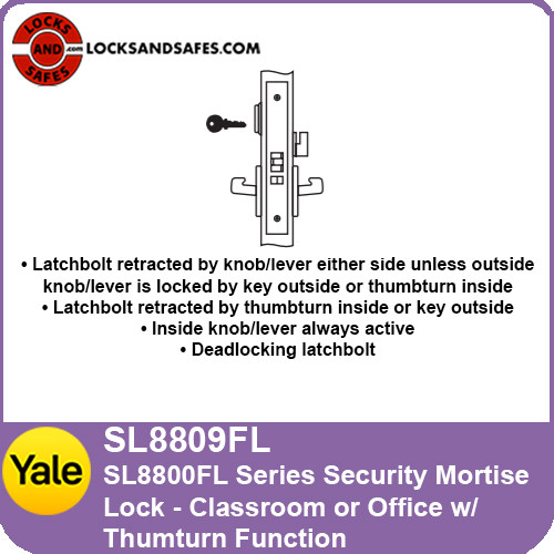 Yale SL8809FL Classroom with Thumbturn Function Security Mortise Lock