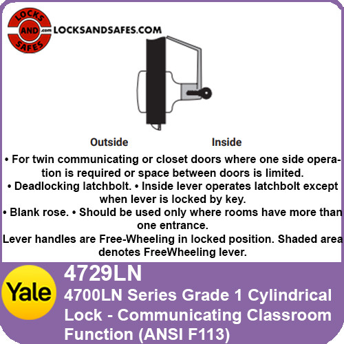 Yale 4729LN Communicating Classroom Cylindrical Lock