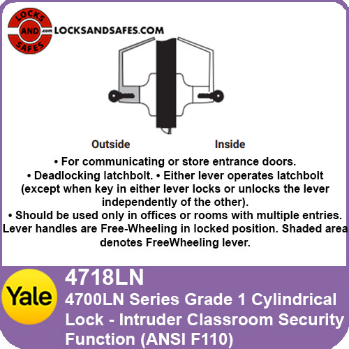 Yale 4718LN Intruder Classroom Security Cylindrical Lock