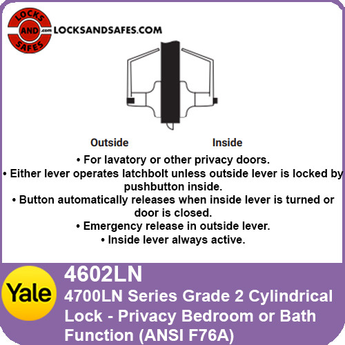 Yale 4602LN Privacy Bedroom or Bath Cylindrical Lock