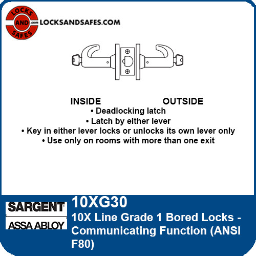 Sargent 10XG30 Double Cylinder Communicating Bored Lock