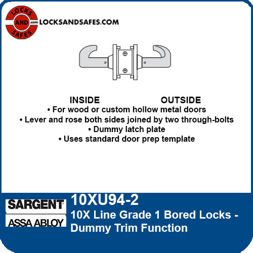 Sargent 10XU94-2 Dummy Trim Bored Lock