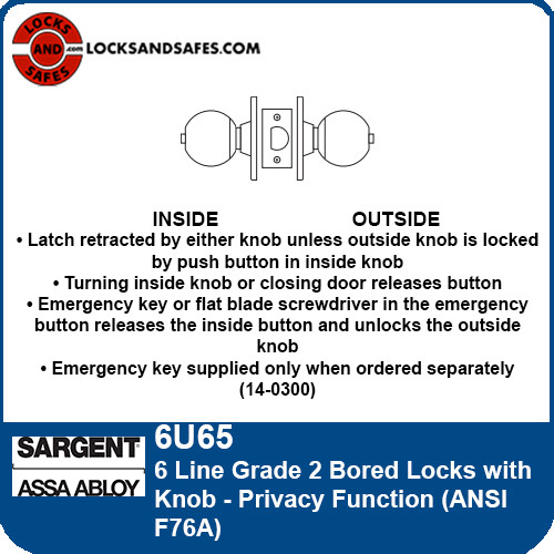 Sargent 6U65 Privacy Bored Lock