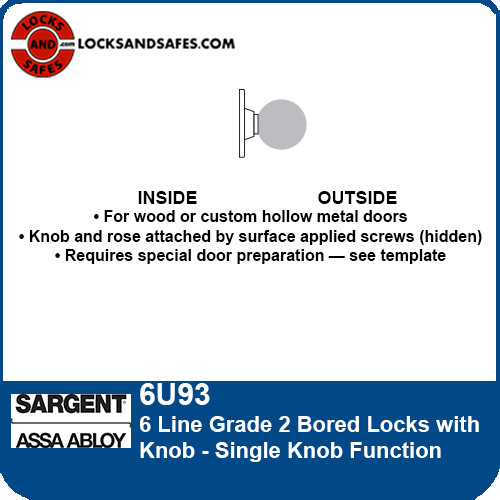 Sargent 6U93 Single Knob Bored Lock