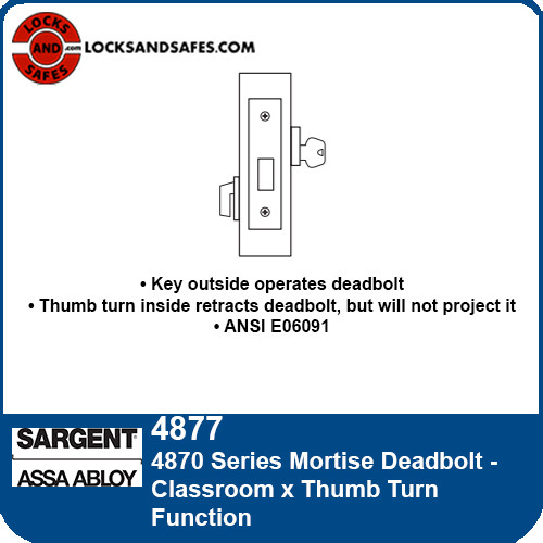 Sargent 4877 Classroom Mortise Deadbolt