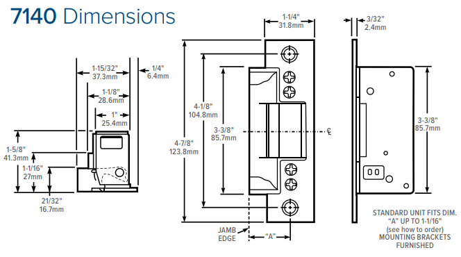 Adams Rite 7140 Dimensions | Adams Rite Electric Strike | Adams Rite 7140