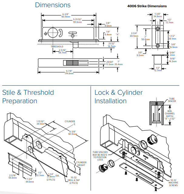 Adams Rite 1830 Swing Rail Bottom Rail Deadlock Dimensions