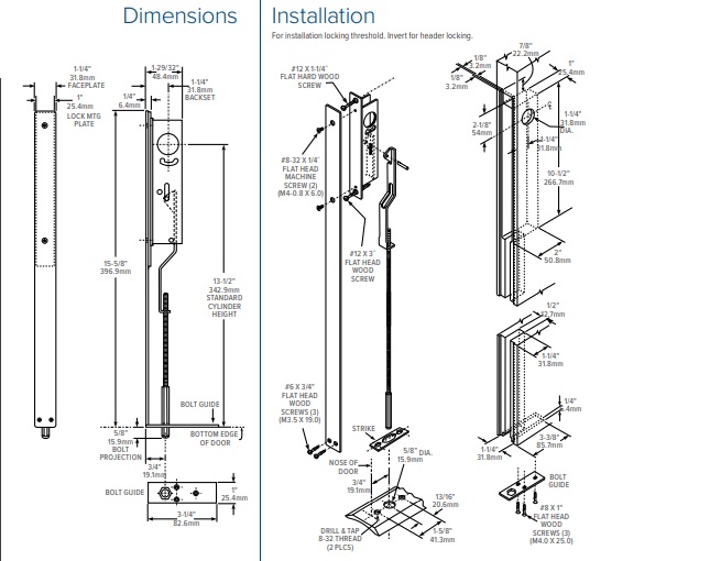 Adams Rite 1877 Cylinder Operated Flushbolt Dimensions and Installation