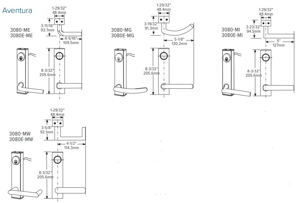 Adams Rite 3080 Aventura Lever Dimensions