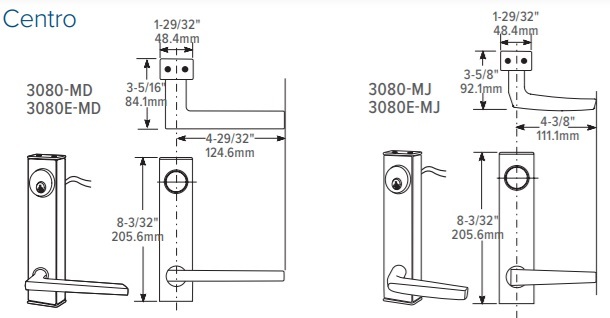 Adams Rite 3080 Centro Lever Dimensions