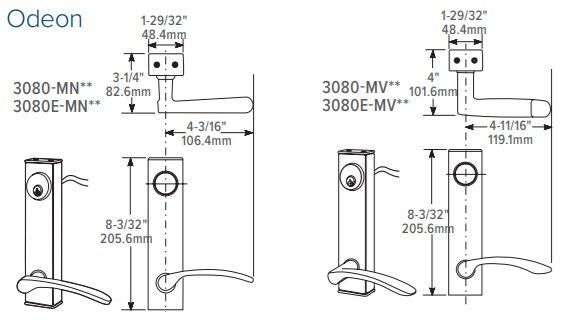 Adams Rite 3080 Odeon Lever Dimensions
