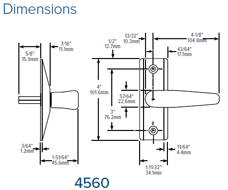 Adams Rite 4560 Deadlatch Handle Dimensions