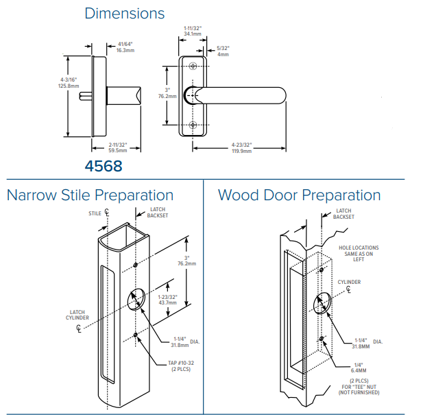 Adams Rite 4568 Deadlatch Handles Dimensions | Adams Rite Lever | Straight Lever