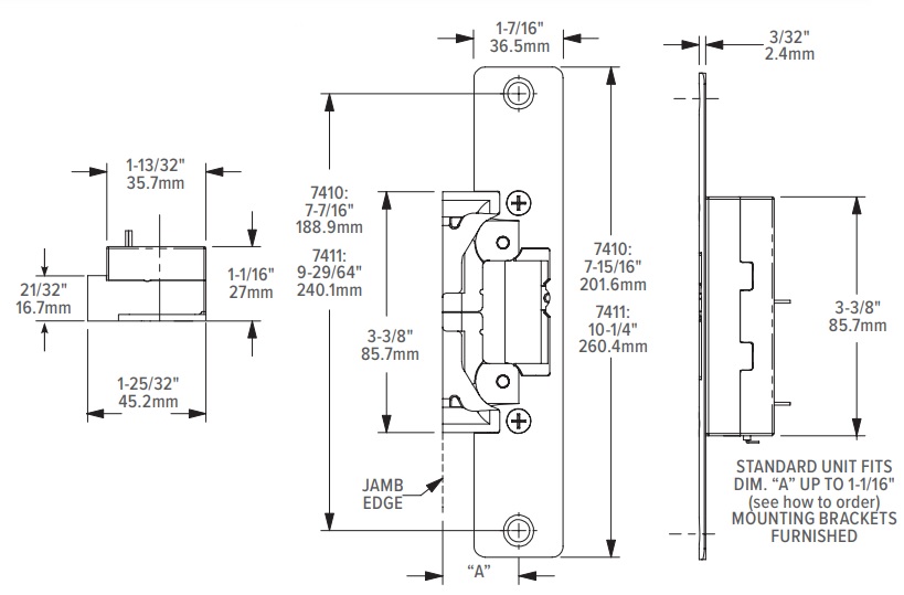 Adams Rite 7410 Dimensions | Adams Rite 7411 Dimensions