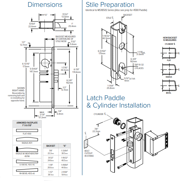 Adams Rite 4510 Standard Duty Deadlatch Dimensions | Adams Rite 4510 Aluminium Door Lock Dimensions