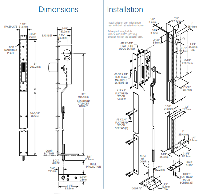 Adams Rite MS1837 Series Two Point Deadlock Dimensions | Adams Rite Deadlock