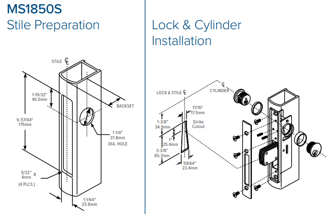 Adams Rite MS1850S Deadlock Stile Preparation | Adams Rite MS1850S Aluminium Door Deadbolt Stile Preparation