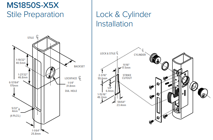 Adams Rite MS1850S-X5X Deadlock Stile Preparation | Adams Rite MS1850S Deadlock Stile Preparation