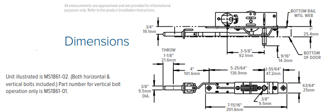 Adams Rite MS1861 Dimensions