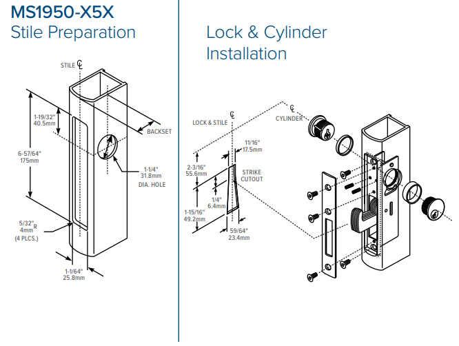 Adams Rite MS1950-X5X Stile Preparation | Adams Rite Outdoor Locks