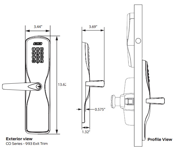 CO220 Exit Trim Exterior View | CO-220 Exit Trim Exterior Dimensions