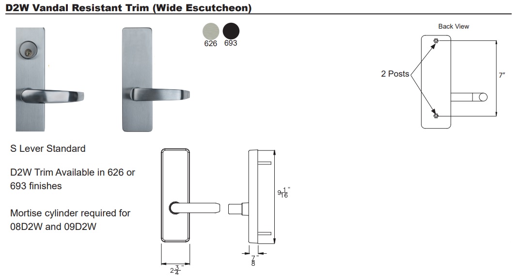 Detex ValueSeries D2W Lever Trim Dimensions