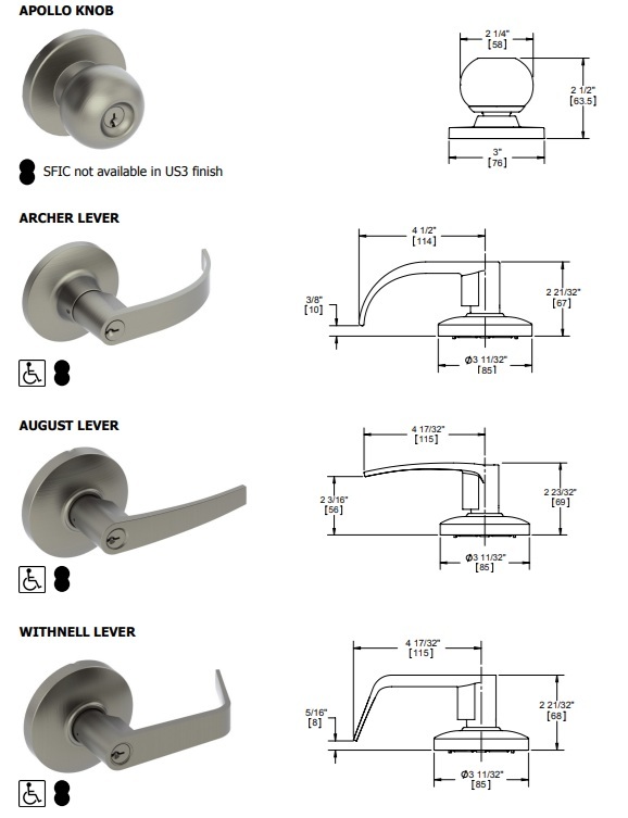 Hager 3500 Cylindrical Lock Lever and Knob Options Hager 3500 Cylindrical Lock Lever and Knob Options