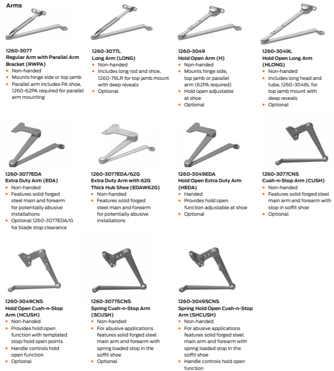 LCN 1260 Door Closer Arm Styles