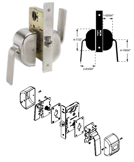 Marks 55PD Hospital Mortise Push Pull Paddleset Dimensions