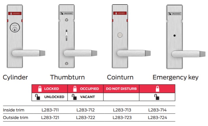 L9040 L283-722 06A Privacy Mortise Lock w/ VACANT/OCCUPIED Indicator, 06  Lever, A Rose