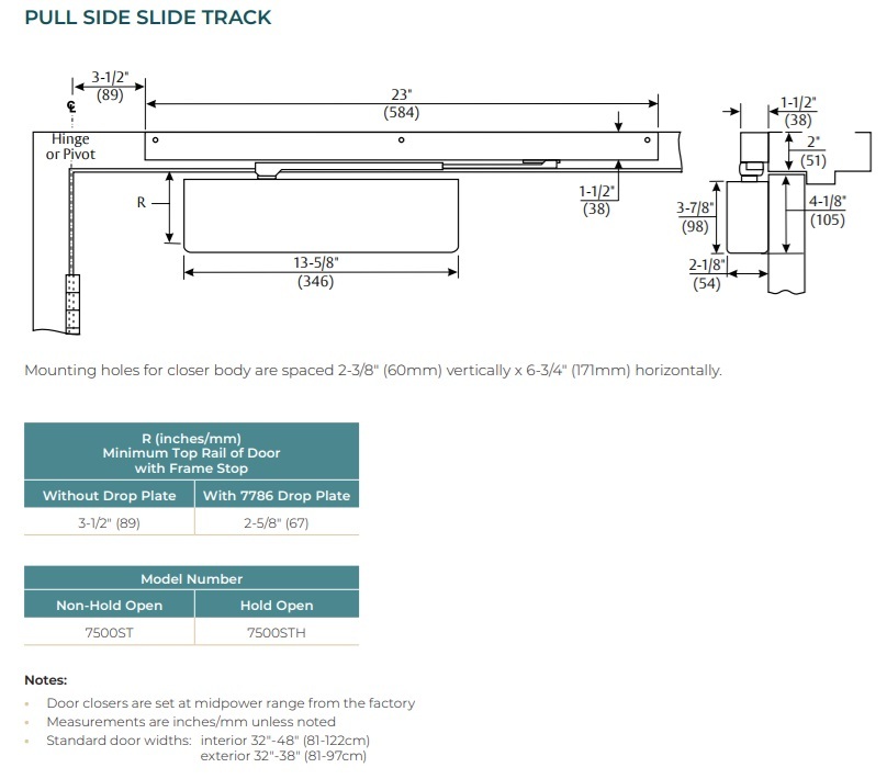 Norton 7500 Pull Side Slide Track Arm