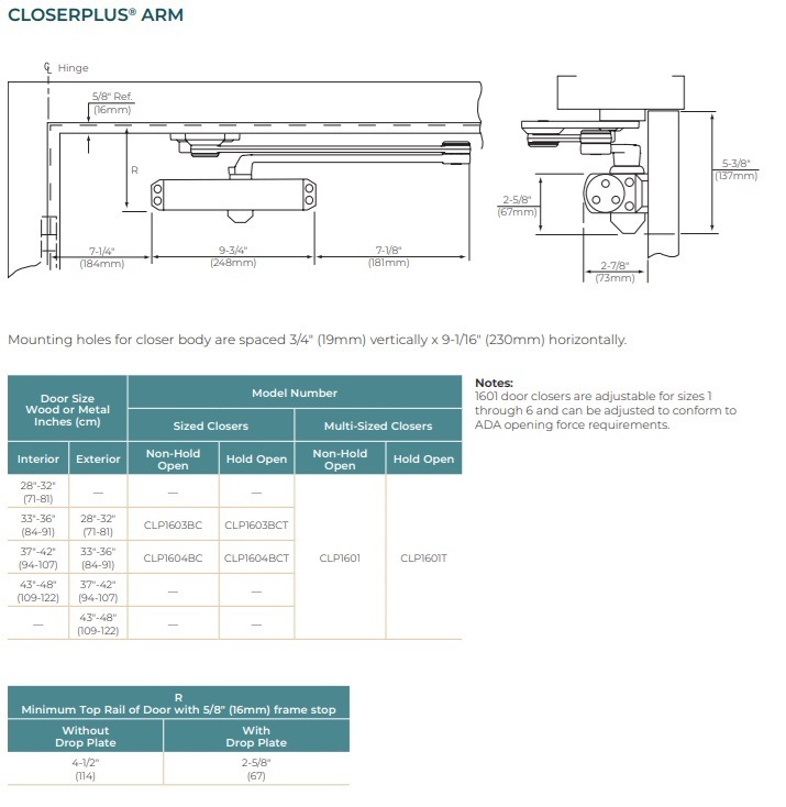 Norton CLP1601 CloserPlus Arm Closer Details