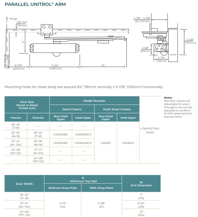 Norton UNI1601 Unitrol Parallel Arm Closer Details