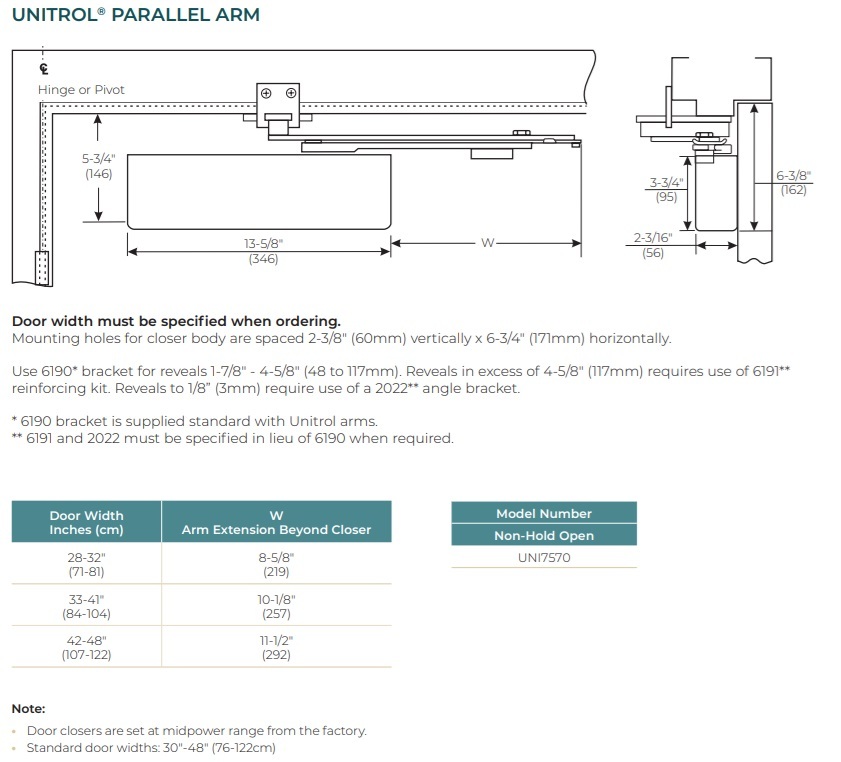 Norton UNI7570 Unitrol Arm Door Closer Details