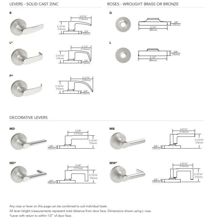 Sargent 10X Line Lever and Rose Options Sargent 10X Line Lever and Rose Options